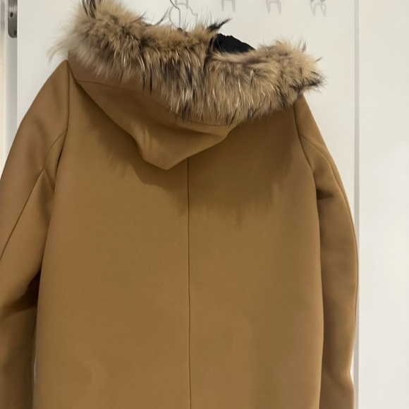 Sandro Women's KURT Camel Wool Coat with Fur Trim Hood 4 Buttons - Picture 5 of 5